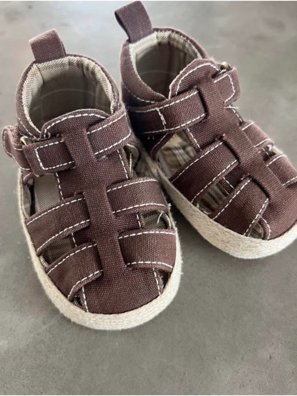 Kids Brown Canvas Fisherman Sandals